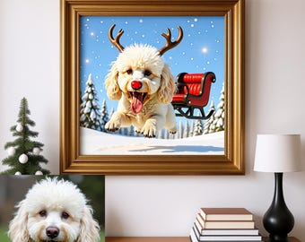 Personalized Christmas Pet Art | Dog Cat Reindeer Portrait | Custom Holiday Digital Download | Festive Pet Gift
