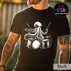 Rocker Gift Octopus Drummer Band Shirt Rockstar Playing Drums T-Shirt for Musicians