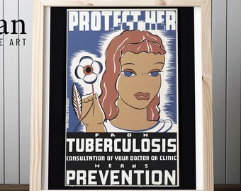 Vintage Health Poster, 1930s 'Protect Her from Tuberculosis', WPA Medical Campaign, Printable Art