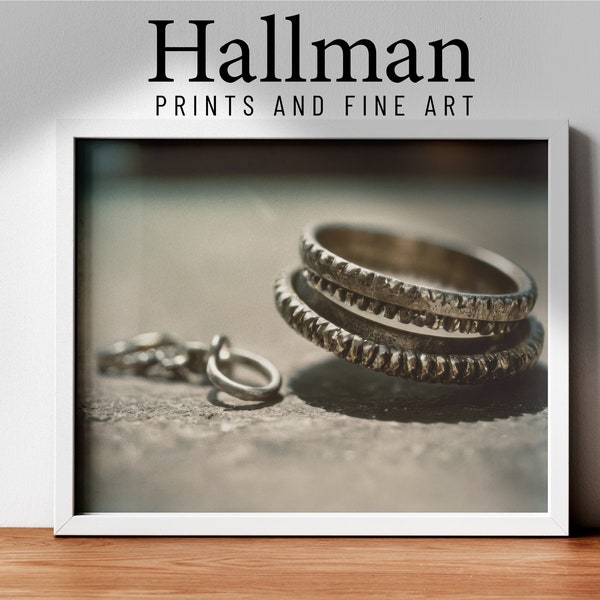 Stacked Silver Rings Print, Minimalist Jewelry Digital Art, Downloadable Modern Decor, Sleek Accessory Photography