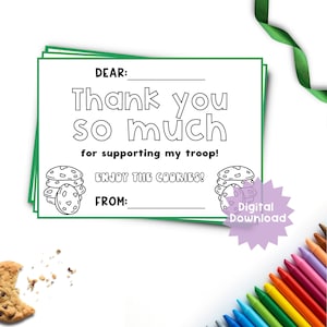 Girl Scout Cookie Thank You Girl Scouts Printable Girl Scout Coloring Page Daisy Girl Scout Thank You Brownie Girl Scout Digital Download