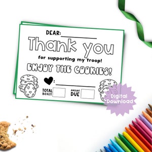 Girl Scout Cookie Thank You Girl Scouts Printable Girl Scout Coloring Page Daisy Girl Scout Thank You Brownie Girl Scout Digital Download