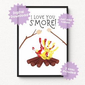 Smore Vaderdag Handafdruk Afdrukbare Handafdruk Craft Vaderdag Print Dad Camp Craft Baby Peuter Cadeau Hand Voet Eerste Vaderdag Camping