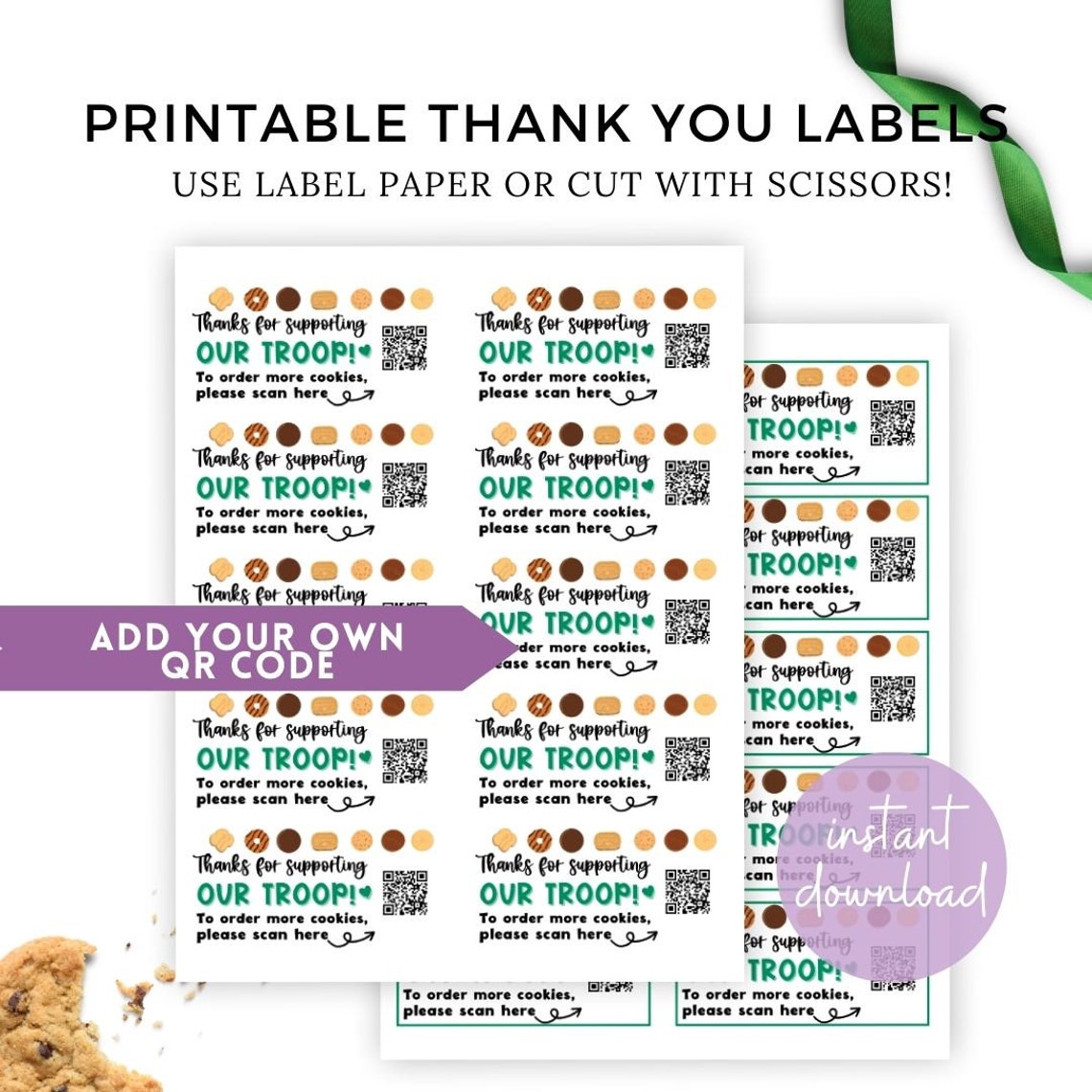 Printable Girl Scout Cookie Thank You QR Code Label 4x2 Labels Girl