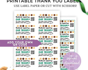 Printable Girl Scout Cookie Thank You QR Code Label 4x2 Labels Girl Scouts QR Code Daisy Girl Scout Brownie Girl Scout Digital Download