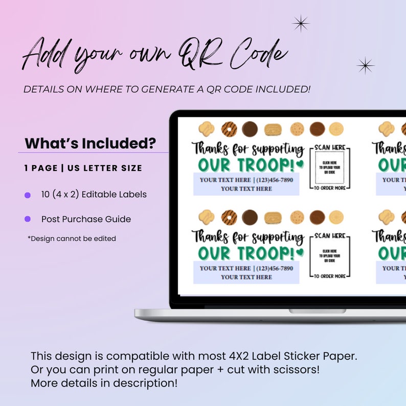 Printable Girl Scout Cookie Thank You QR Code Editable Label 4x2 Labels
