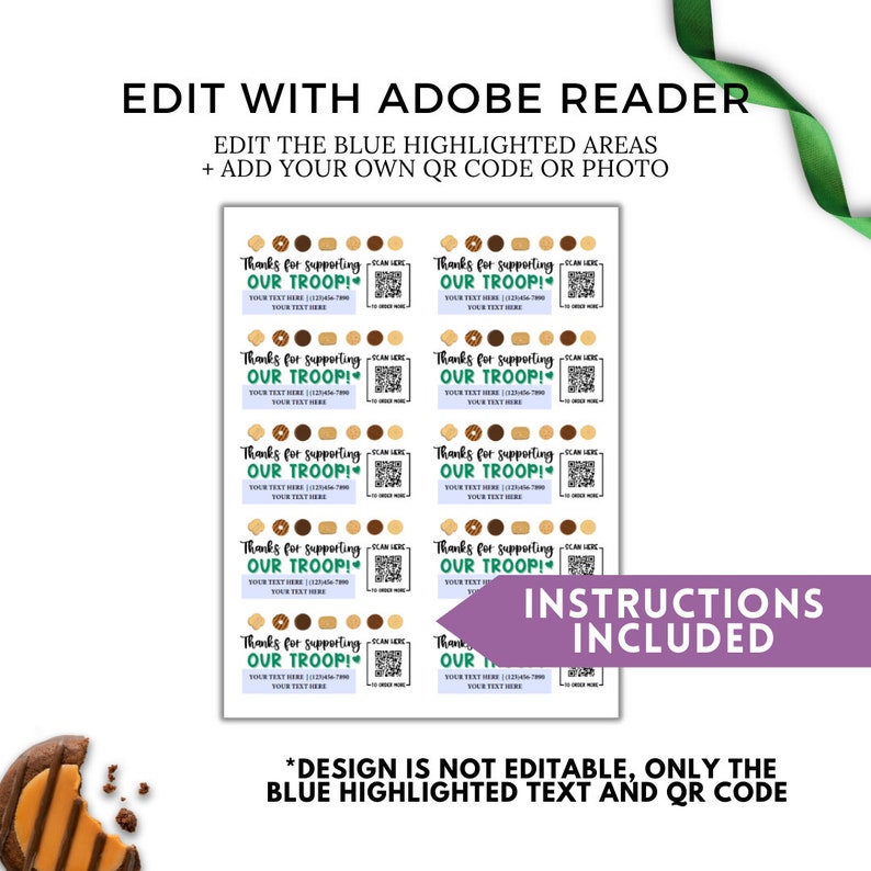 Printable Girl Scout Cookie Thank You QR Code Editable Label 4x2 Labels