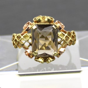 Antique Gold Ring with smoky quartz, 585 gold, 19th century