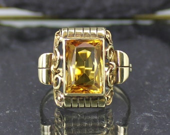 Antique citrine gold ring, 585 yellow gold, 14 carat, 1920s