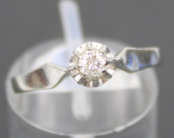 Diamond ring, solitaire ring, 14k white gold, brilliant 0.09 ct.