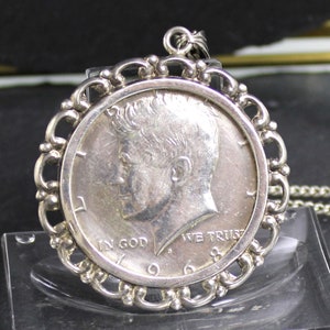 Coin Pendant, silver pendant, John F. Kennedy, 1968