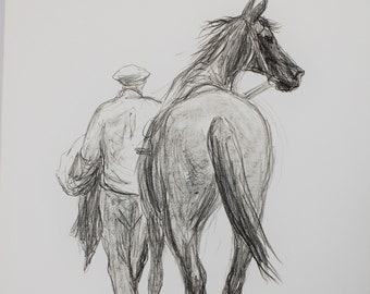 Otto Dill lithograph, horses, signed
