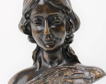 Bronzen sculptuur, Emmanuel Villanis, gesigneerd, Art Nouveau rond 1900 (Bronzen sculptuur, Emmanuel Villanis, gesigneerd, Art Nouveau rond 1900)