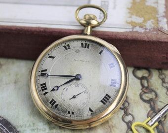Reloj de bolsillo Illinois Springfield Watch Company, 1879, chapado en oro (Reloj de bolsillo Illinois Springfield Watch Company, 1879, chapado en oro)