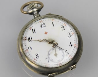 RARE Red Cross women's pocket watch, silver, Switzerland around 1900