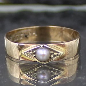 Antique Gold Ring, 8K Gold, 1901, Pearl Ring, German Empire