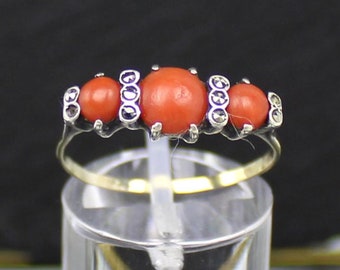 Bague En Or 333 Jaune Avec 1 Corail Rouge - Taille 57 (18.1mm) Occasion
