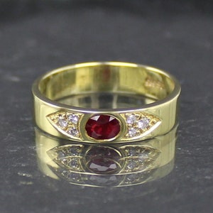 Ruby-Diamond Gold Ring, 14K Gold