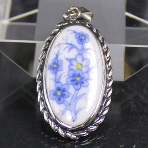 Porcelain Pendant, Hand Painted, PGH, 835 Silver