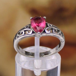 Vintage Ruby Silver Ring, 925 Sterling Silver