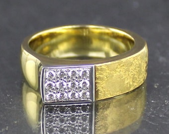Solid gold ring, diamond ring, 750 yellow gold, 12 diamonds