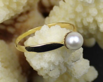 Perlen-Goldring, Goldring, 585er Gelbgold (Antique 14K Pearl-Ring,  Goldring, 1940s)