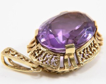 Vintage Amethyst Gold Pendant, 14-karat Yellow Gold