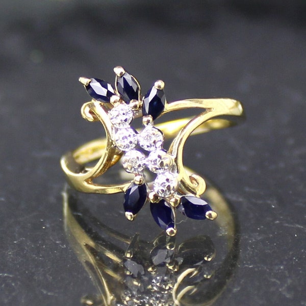 Saphir-Diamant Goldring, 750er Gelbgold, 18 Karat (Sapphire-diamond gold ring, 750 yellow gold, 18 carat)