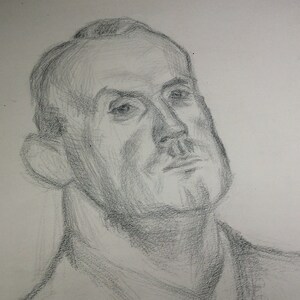 Self-portrait by Willy Kiwitz, German Artist, with signature, from 1946