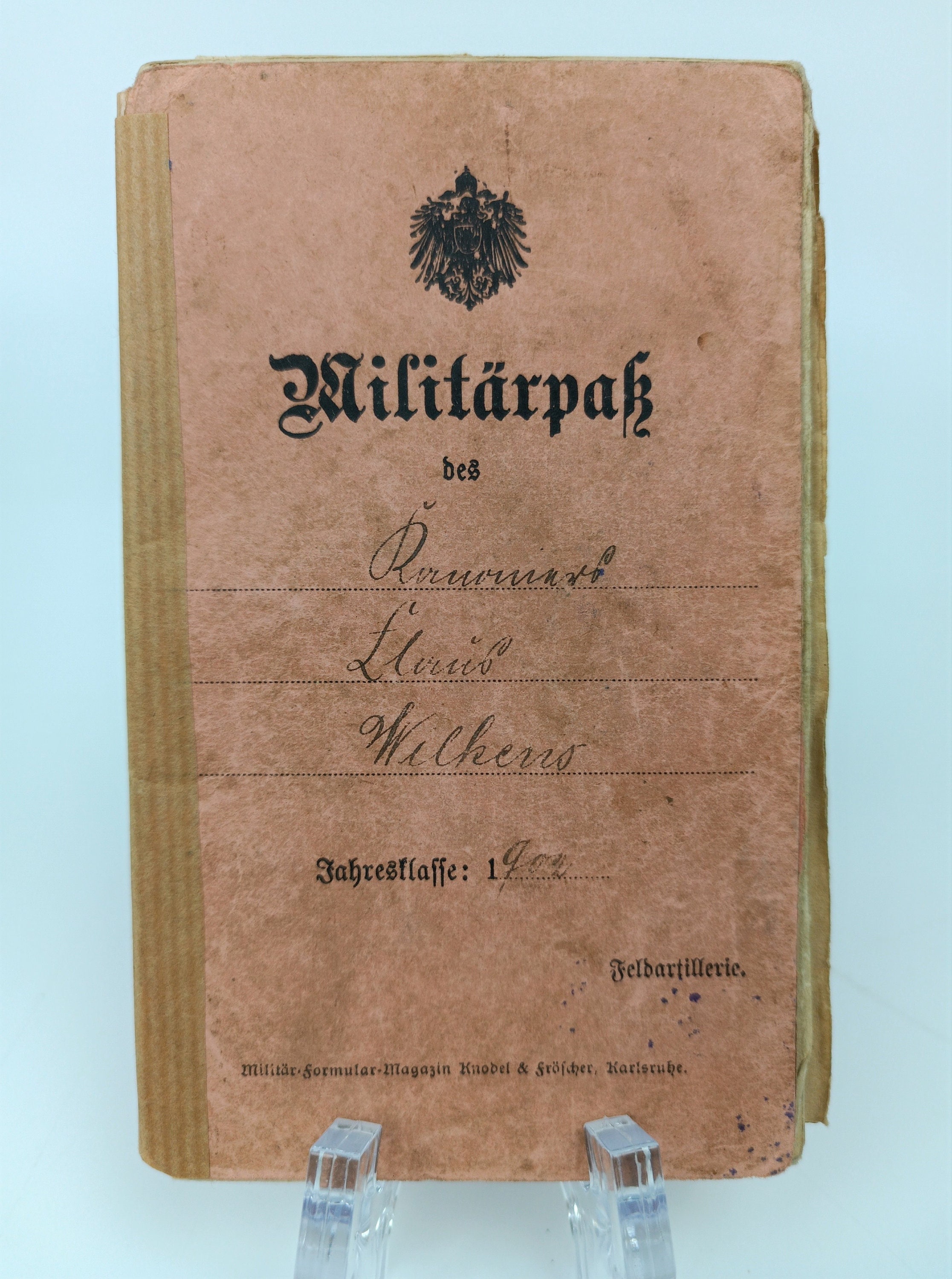 Military Passport, Prussia, WW1, Field Artillery Reg. Graf Waldsee