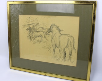 Lithografie van Otto Dill, Paarden, GESIGNEERD, 1930-1950