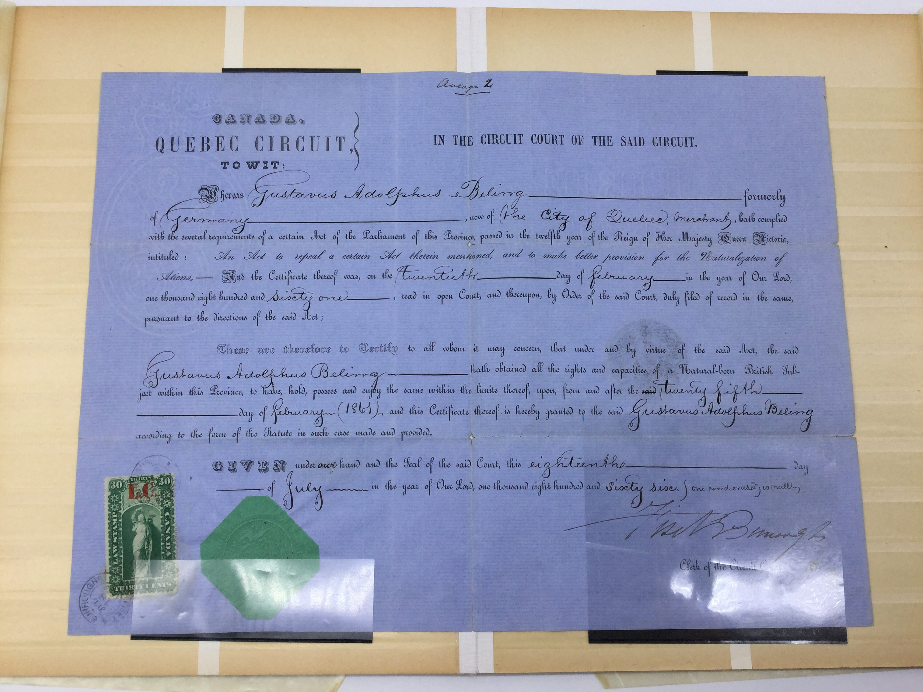 Rare naturalization certificate from a German to Canada 1861 | Etsy