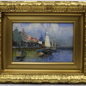 Oil painting by Georg Fischhof, Vienna 1905, Art Nouveau frame, SIGNED