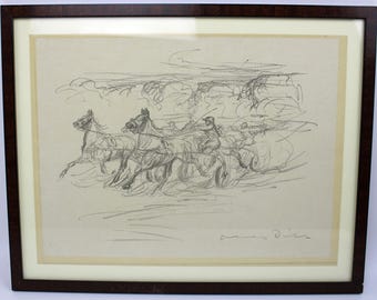 Litografía de Otto Dill, Carreras de caballos, firmada, 1930-1950