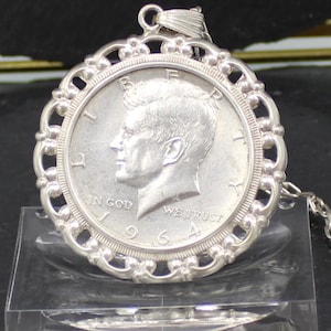Coin Pendant, silver pendant, John F. Kennedy, 1964