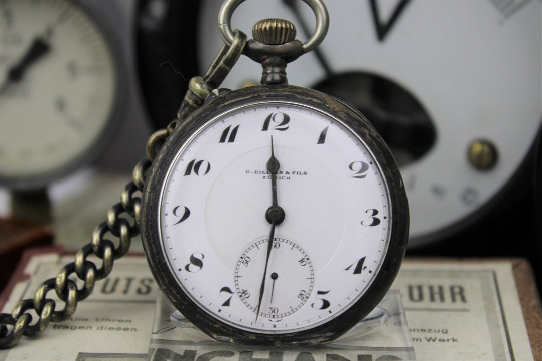 Seltene Schweizer Herren Taschenuhr, Billian und Pils Zürich (Rare Swiss  men's pocket watch, Billian Pils Zurich) Schweiz