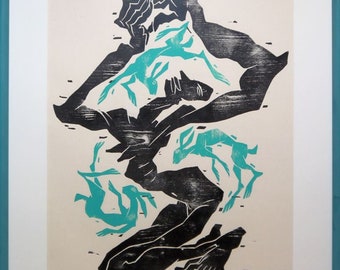 Large color woodcut, Klaus Maßem, SIGNED, limited, 2/33