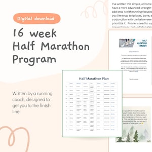 Pode incluir: Um programa de treino de 16 semanas para meia maratona em download digital, incluindo uma tabela de planeamento, texto instrutivo e uma página de felicitações com um calendário semanal de atividades de corrida detalhado.