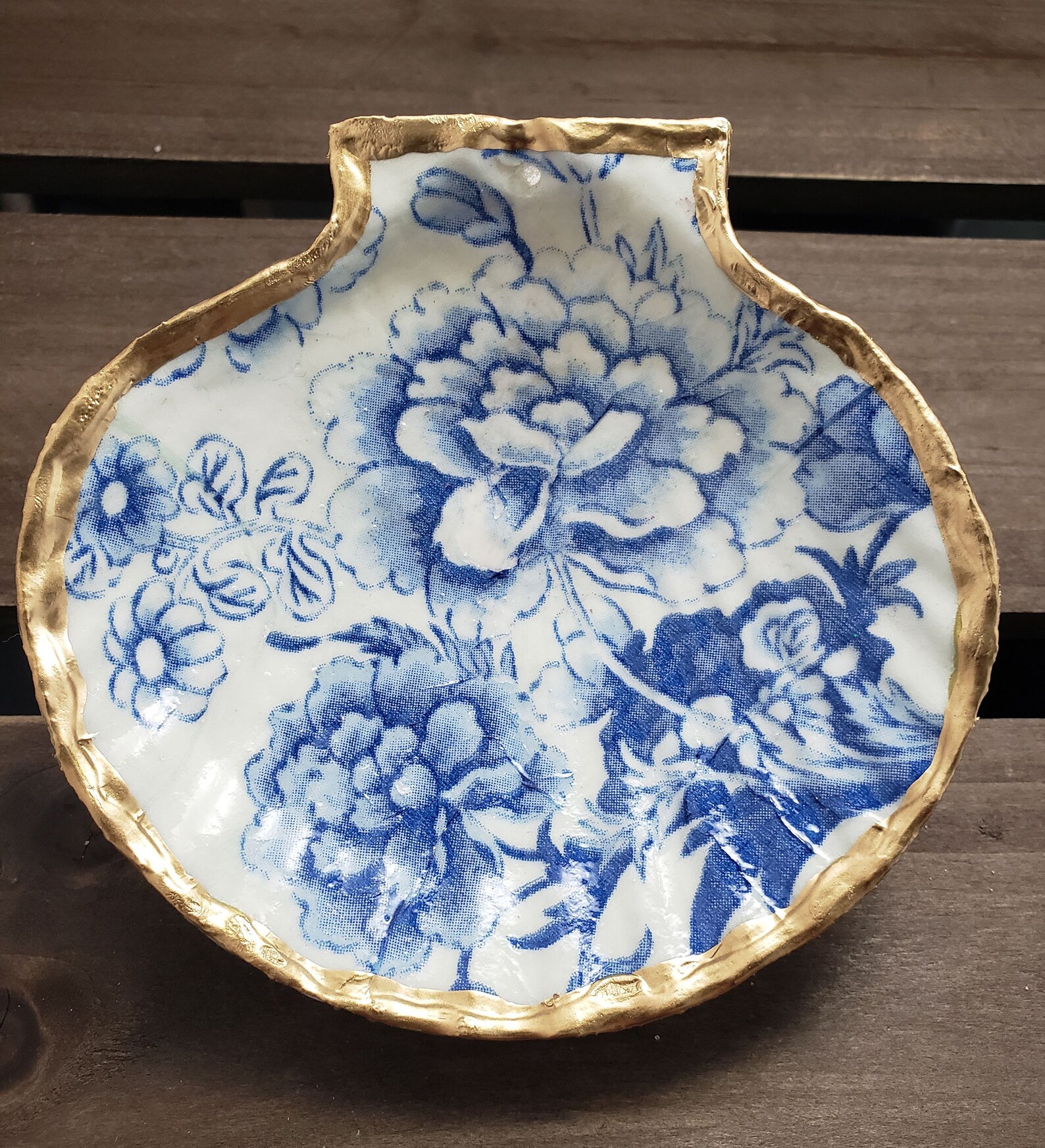 Decoupage Shell Large English Scallop Shell Trinket Dish Etsy