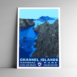 Affiche de voyage de style vintage du parc national des îles Anglo-Normandes/carte postale/autocollant/aimant style rétro WPA Californie Etats-Unis impression d'art art mural