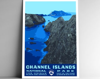Channel Islands National Park Vintage-Style Travel Poster / Postcard / Sticker / Magnet Retro WPA Style California USA Art Print Wall Art
