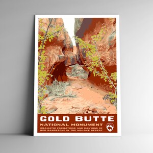 Gold Butte National Monument WPA Style vintage-Style Travel Poster 8x10 - 12x18 - 18x24 - 24x36/ 4x6 Carte postale Nevada Mojave Desert Art Print