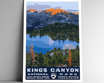 Kings Canyon Nationalpark Vintage-Stil Reise Poster / Postkarte / Aufkleber / Magnet Retro WPA Style California USA Kunstdruck Wand Kunst Dekor