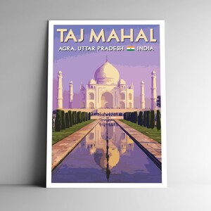 Taj Mahal Vintage-Stil Reise Poster - 8x10 - 12x18 - 18x24 - 24x36 / 4x6 Postkarte WPA Style Indien Agra Uttar Pradesh Retro Art Print