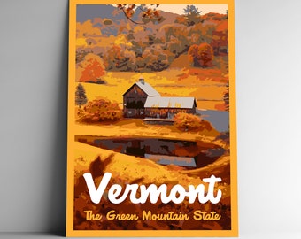 Vermont: The Green Mountain State Vintage-Style Travel Poster / Postcard / Sticker / Magnet Retro WPA Style Our Fifty States Print Wall Art