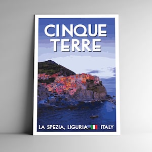 Cartaz de viagem estilo vintage Cinque Terre WPA - 8x10 - 12x18 - 18x24 - 24x36 / 4x6 Cartão postal Itália Liguria La Spezia Impressão artística retrô