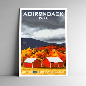 Adirondack Park Vintage-Stil Reise Poster - 8x10 - 12x18 - 18x24 - 24x36 / 4x6 Postkarte WPA Style Upstate New York USA Retro Art Print