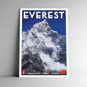 Pôster de viagem estilo vintage Everest WPA - 8x10 - 12x18 - 18x24 - 24x36 / 4x6 Cartão postal Monte Everest Himalaia Nepal China Impressão artística