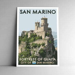 Cartaz de viagem estilo vintage de San Marino - 8x10 - 12x18 - 18x24 - 24x36 / 4x6 Cartão postal Fortaleza de Guaita Impressão artística