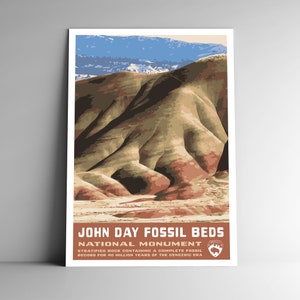 John Day Fossil Beds Monumento Nacional WPA Estilo Poster de viagem estilo vintage - 8x10 12x18 18x24 24x3 6/4x6 Cartão postal Oregon EUA Impressão artística dos EUA